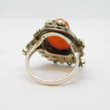 Austro-Hungarian Silver & Gold, Coral Cherub, Emerald & Ruby Ring Antique