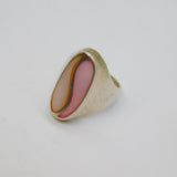 Sterling Silver Dyed Pink Shell Swirl Design Statement Ring Modern c1990 Size N