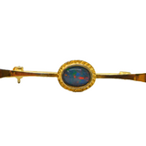 Gold On Sterling Silver Opal Doublet Oval Bar Brooch Pin Contemporary c1990