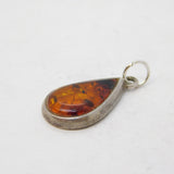 Sterling Silver Baltic Amber Drop Charm Pendant Vintage c1970s