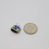 Sterling Silver Enamel Flowers Cow Bell Charm Pendant Vintage c1970