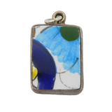Sterling Silver Art Deco Ceramic Section Drop Charm Pendant Vintage c1970s