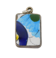 Sterling Silver Art Deco Ceramic Section Drop Charm Pendant Vintage c1970s