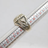 Sterling Silver Green Glass Tiger & Dragon Chunky Ring Vintage c1970 Size P 1/2