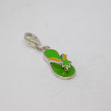 Sterling Silver Green & Yellow Enamel Flipflop Clip On Charm Vintage c1970
