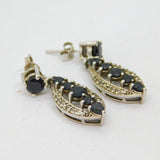 Pair of Sterling Silver Black Onyx & White Sapphire Stud Earrings Vintage c1990