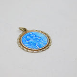 Sterling Silver Blue Enamel St Christopher Travel Charm Pendant Vintage c1970s