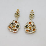 Pair of Sterling Silver Multi Baltic Amber Stud Drop Earrings Vintage c1970