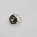 Siam Sterling Silver Niello Enamel Octagonal Open Band Ring Antique c1930 Size R