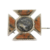 Victorian Scottish Sterling Silver, Agate & Granite Cross Brooch Antique c1860