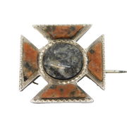 Victorian Scottish Sterling Silver, Agate & Granite Cross Brooch Antique c1860