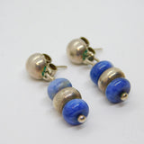 Pair of Sterling Silver & Blue Hardstone Beaded Stud Drop Earrings Vintage c1970