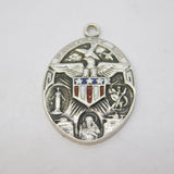 American Sterling Silver Enamel 'Protect Us' Catholic Pendant Fob Vintage c1950
