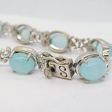 Sterling Silver & Cabochon Blue Chalcedony Floral Bracelet Vintage Birmingham