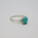 Sterling Silver Turquoise Cabochon & Spinel Set Dress Ring Vintage c1970 Size M