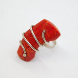 Sterling Silver Chunky Red Jasper Studio Statement Ring Vintage c1970 Size Q 1/2