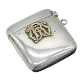 Edwardian Sterling Silver & Gold Monogram Vesta Case Antique 1906 Birmingham
