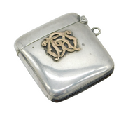 Edwardian Sterling Silver & Gold Monogram Vesta Case Antique 1906 Birmingham