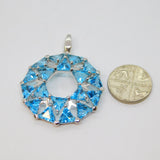 Sterling Silver 18 Sapphire Set Modernist Open Disc Charm Pendant Vintage c1970