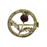 Scottish Sterling Silver Red Paste Set Thistle Brooch Pin Vintage c1950