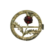 Scottish Sterling Silver Red Paste Set Thistle Brooch Pin Vintage c1950