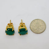 Pair of Gold On Sterling Silver Faceted Jadeite Stud Earrings Vintage c1970