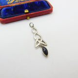 Sterling Silver Onyx Twirl Drop Charm Pendant Vintage c1970