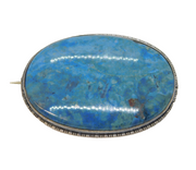 Victorian Sterling Silver Blue Jasper Set Brooch Pin Antique c1890s