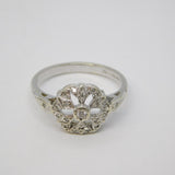 9ct White Gold Diamond Set Floral Dress Ring Vintage c1980 Birmingham