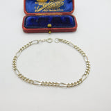 Sterling Silver Essential Figaro Link Chain Bracelet Vintage c1970 8" Length