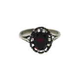 Sterling Silver Faceted Garnet Solitaire Art Deco Ring Antique c1920 Size Q 1/2