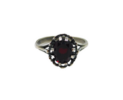 Sterling Silver Faceted Garnet Solitaire Art Deco Ring Antique c1920 Size Q 1/2