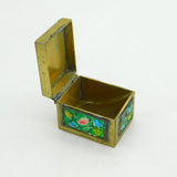 Chinese Export Gilt Metal & Enamel Floral Pattern Stamp Box Antique c1930s