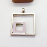 Sterling Silver Large Modernist Mother of Pearl Set Charm Pendant Vintage c1970