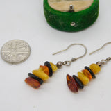 Pair of Sterling Silver Graduated Amber Hook Earrings Vintage c1970