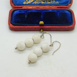 Sterling Silver and White Ceramic Beads Dangle Earrings Vintage c1970
