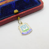 Sterling Silver and Enamel Westward Ho Travel Shield Charm Pendant Vintage c1970