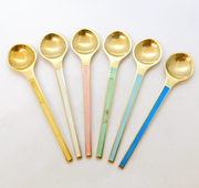 Egon Lauridsen Set of Sterling Silver Gilt & Enamel Demitasse Spoons Vintage
