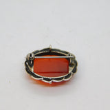 Sterling Silver Cabochon Carnelian Agate Leaf Pattern Brooch Pin Antique c1930's
