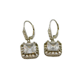 Pair of Sterling Silver CZ Cushion Style Leverback Drop Earrings Modern c1990