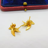 Pair of Sterling Silver Gilt Kingfisher Bird Stud Earrings Vintage c1980
