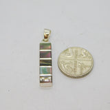 Sterling Silver Natural Shell Striped Stick Drop Pendant Contemporary c2000s