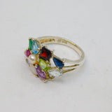 Sterling Silver Multi-Colour Gemstone Dress Band Ring Vintage c1990 Size L
