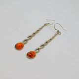 Pair of Sterling Silver Baltic Amber Twist Effect Long Earrings Vintage c1970