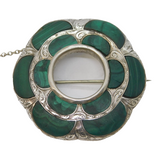 Victorian Scottish Sterling Silver & Malachite Set Kilt Brooch Antique c1860s