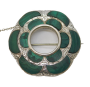 Victorian Scottish Sterling Silver & Malachite Set Kilt Brooch Antique c1860s