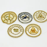 Collection of Five Large Gilded Masonic Warden Apron Patches Vintage c1960s