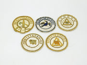 Collection of Five Large Gilded Masonic Warden Apron Patches Vintage c1960s