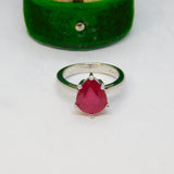 Sterling Silver Faceted Dark Synthetic Ruby Ring Vintage c1970 Size L
