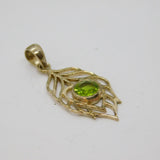 Sterling Silver Faceted Peridot Cutwork Leaf Pendant Modern c1990s
